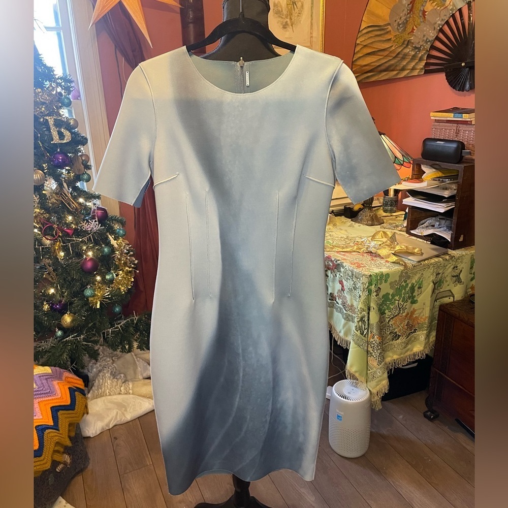 Elie Tahari Gwenyth Short Sleeve Marble Print Sheath Dress Blue Zip dress size 6